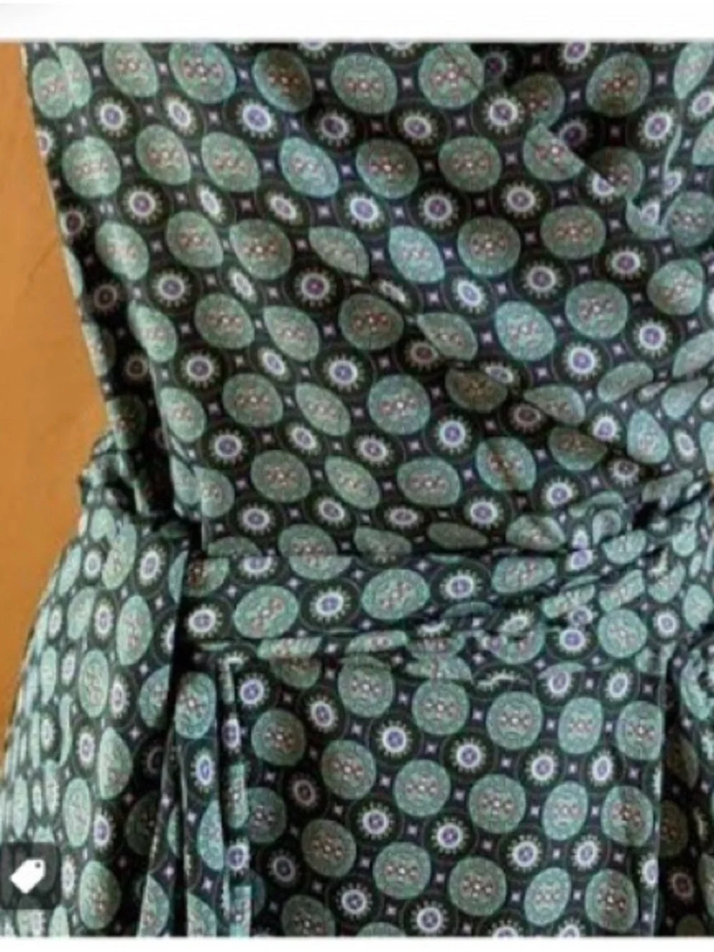 Tory Burch Ruffle Wrap Dress Black Medallion Maxi Dress with Teal Circular Print